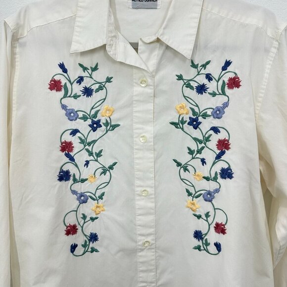 Vintage Alfred Dunner Fully Floral Embroidered White Button Down Blouse Cottage - Picture 3 of 4
